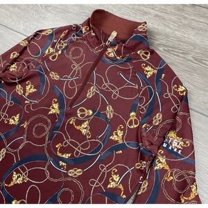 Kastel Denmark Women's Equestrian Style Print Long Sleeve Pullover 1/4 Zip XS